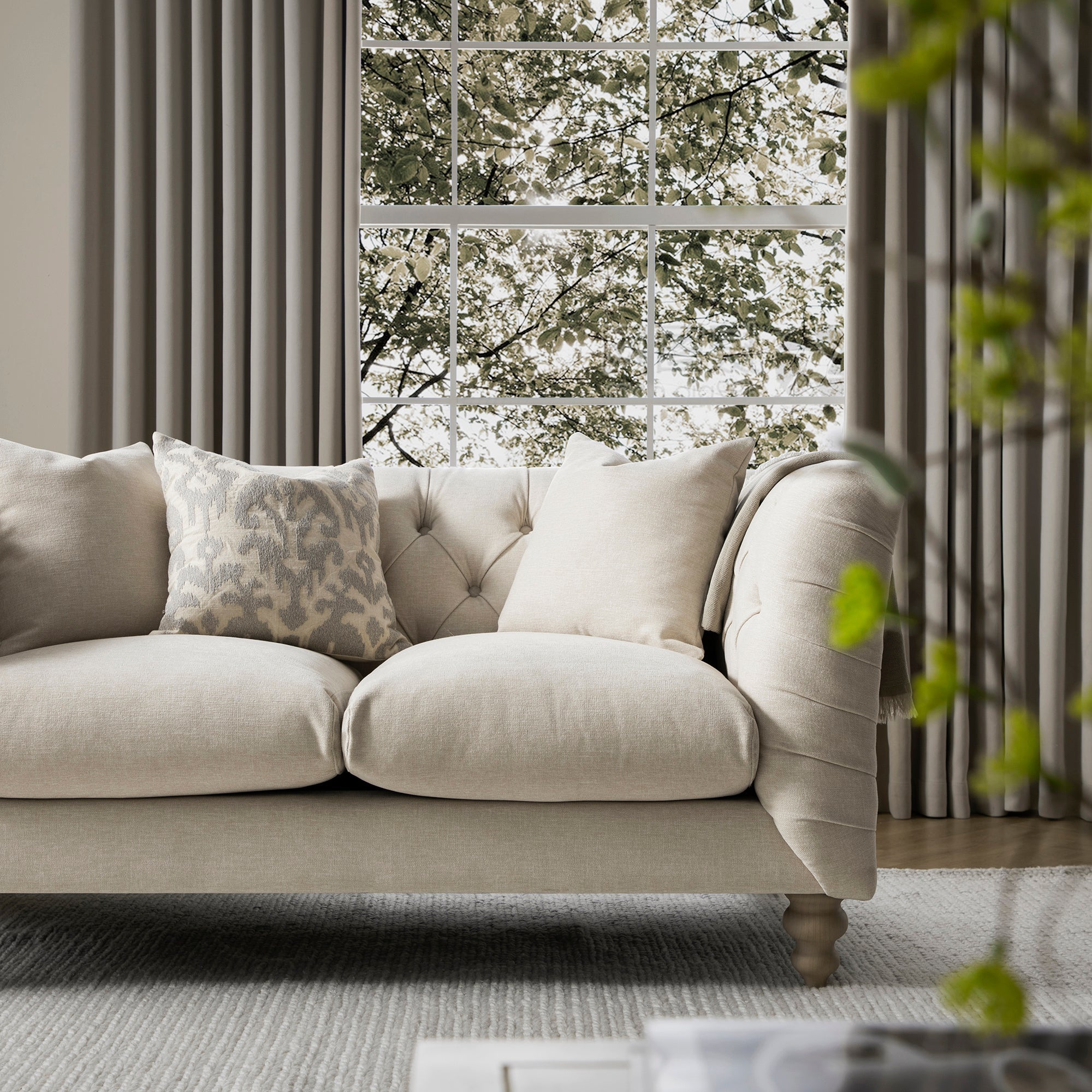 Ashby Chesterfield 2-Seater Sofa, Oatmeal Chenille