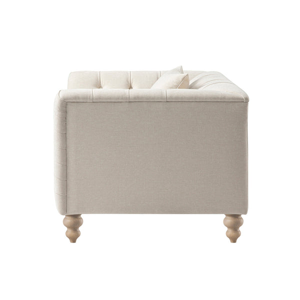 Ashby Chesterfield Loveseat, Oatmeal Chenille
