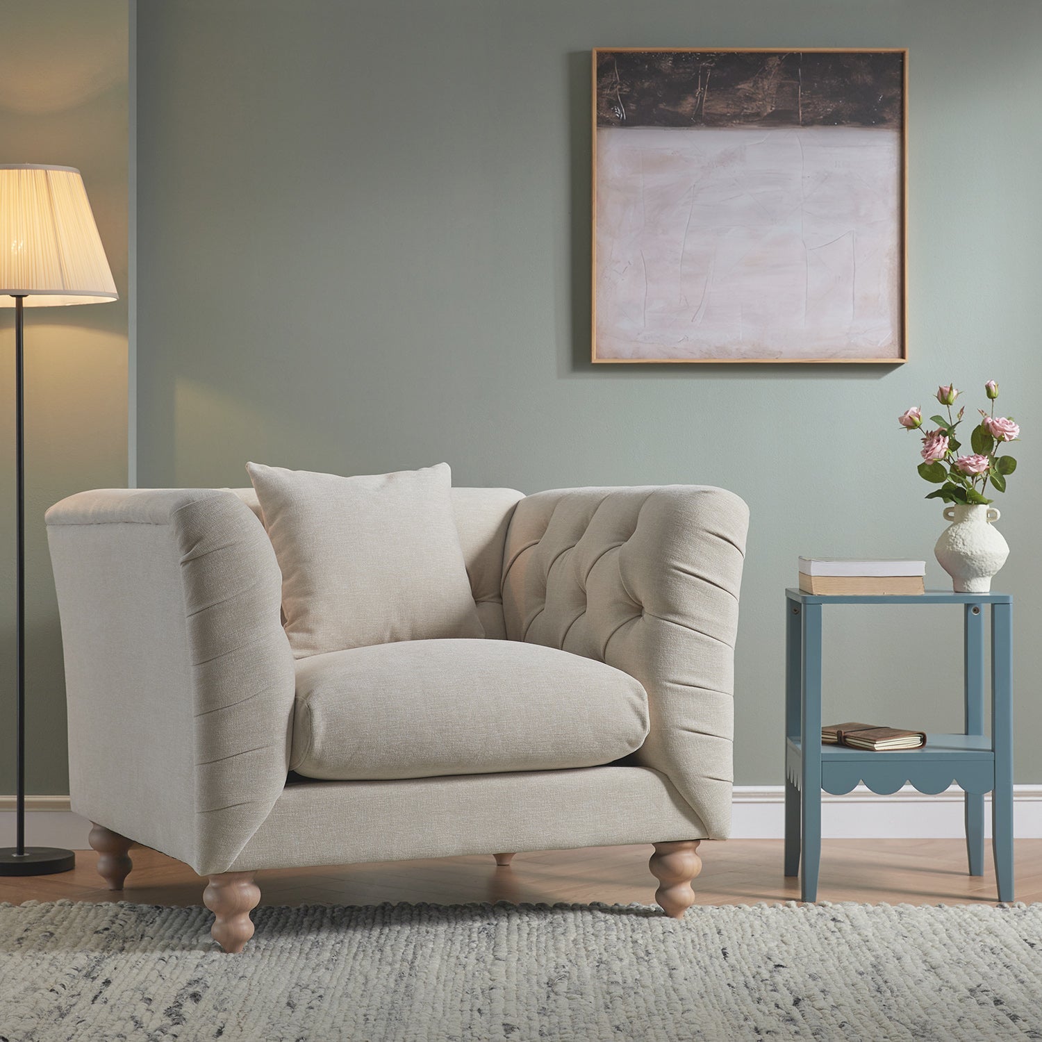 Ashby Chesterfield Loveseat, Oatmeal Chenille