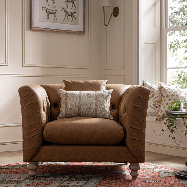 Ashby Chesterfield Armchair, Tan Faux Leather