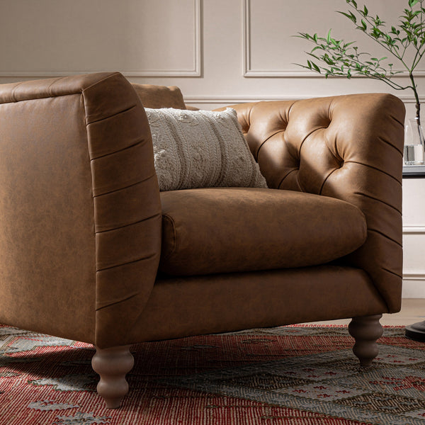 Ashby Chesterfield Armchair, Tan Faux Leather