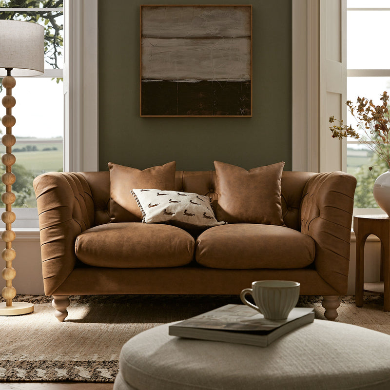 Ashby Chesterfield 2-Seater Sofa, Tan Faux Leather