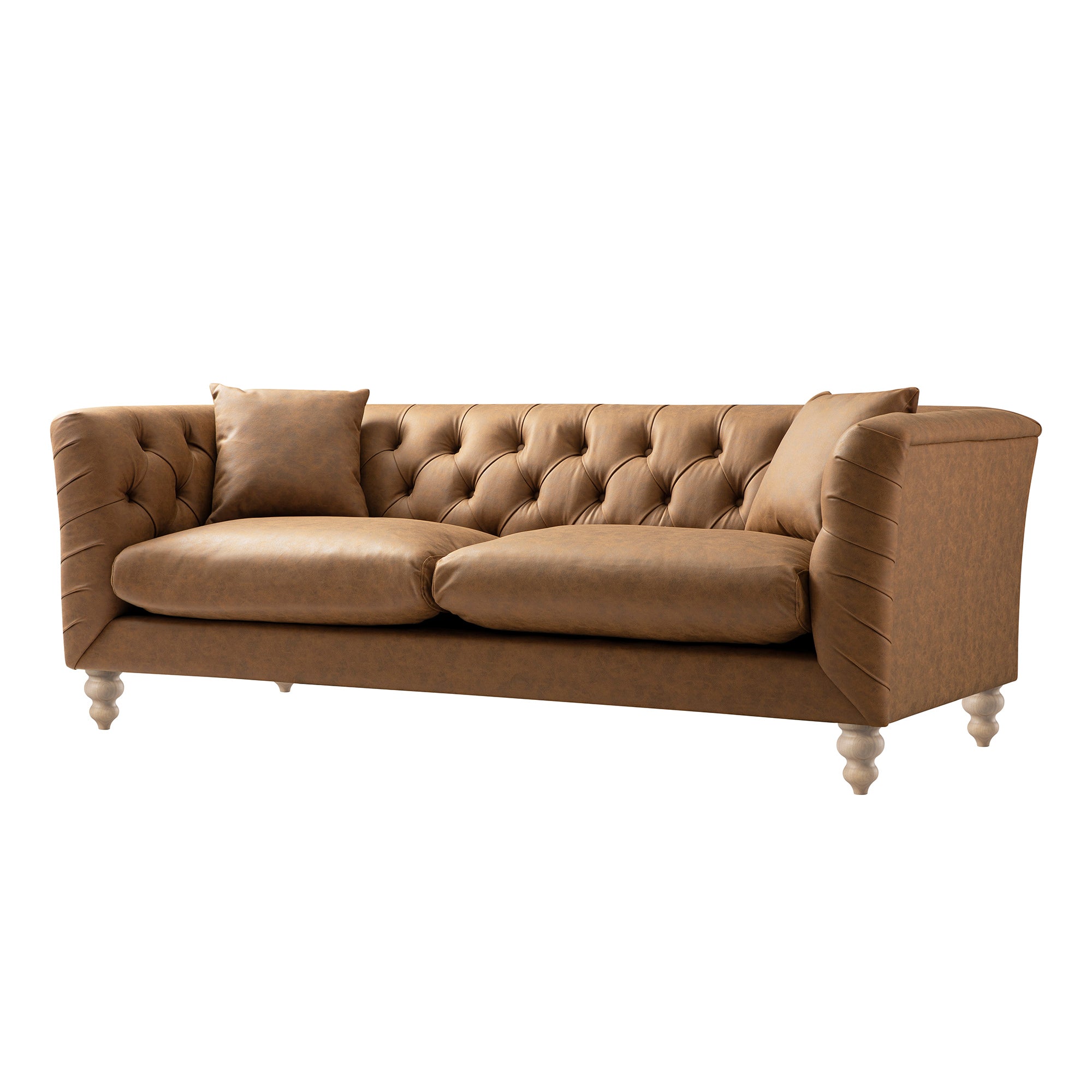 Ashby Chesterfield Large 3-Seater Sofa, Tan Faux Leather
