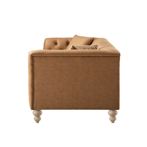 Ashby Chesterfield Large 3-Seater Sofa, Tan Faux Leather