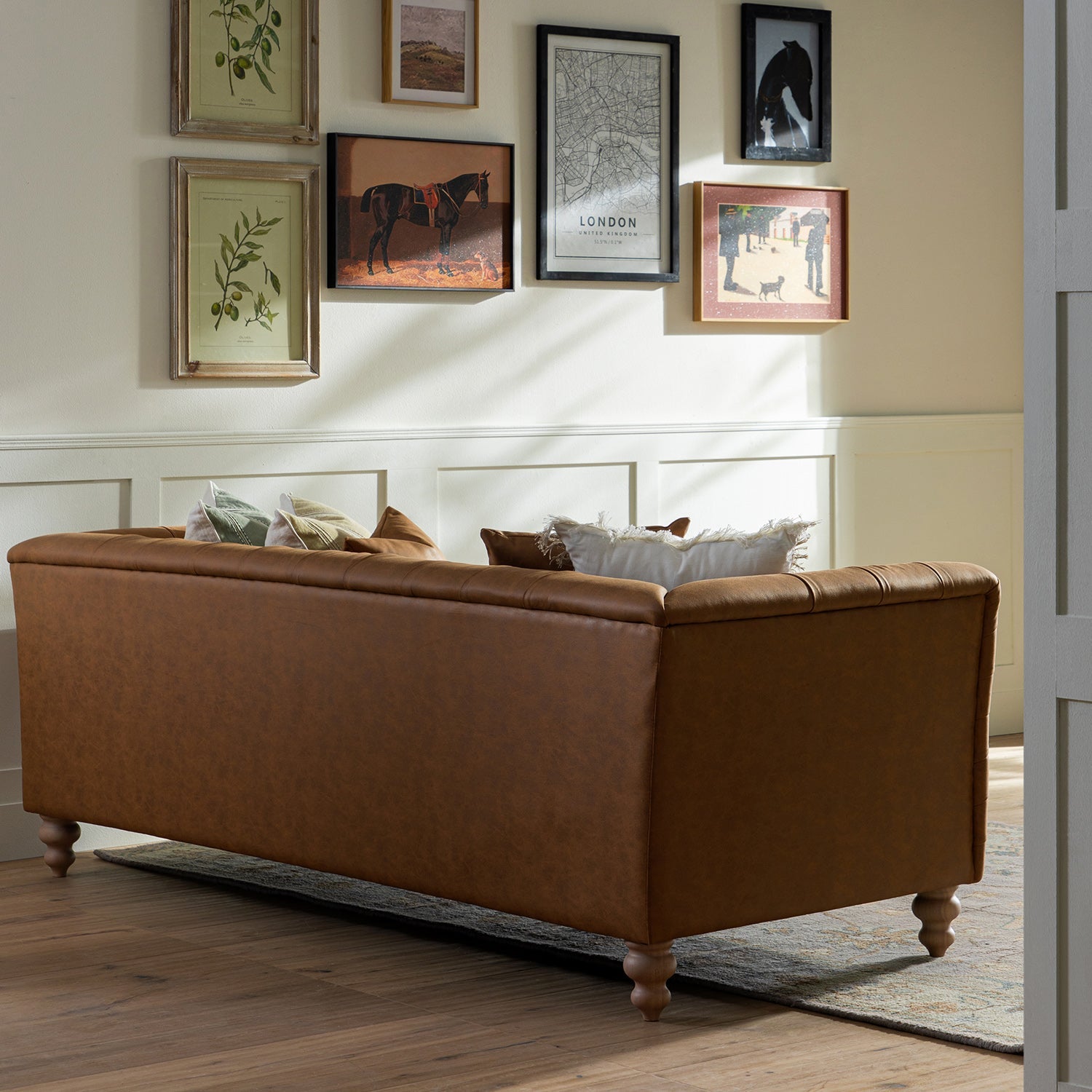 Ashby Chesterfield Large 3-Seater Sofa, Tan Faux Leather