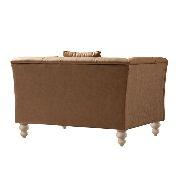Ashby Chesterfield Loveseat, Tan Faux Leather