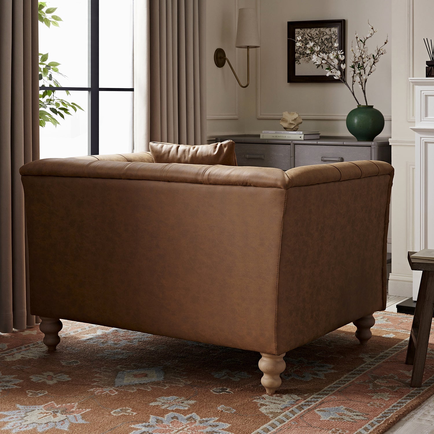 Ashby Chesterfield Loveseat, Tan Faux Leather