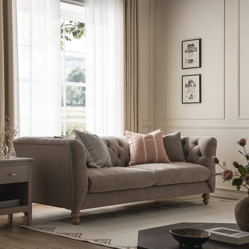 Ashby Chesterfield Large 3-Seater Sofa, Taupe Chenille