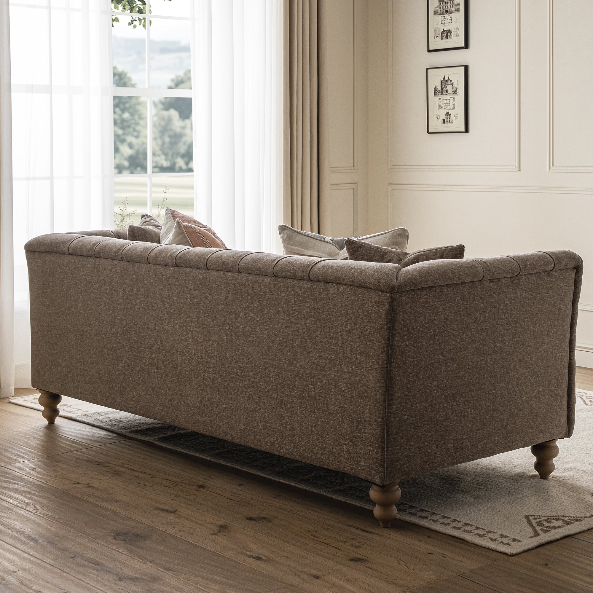 Ashby Chesterfield Large 3-Seater Sofa, Taupe Chenille