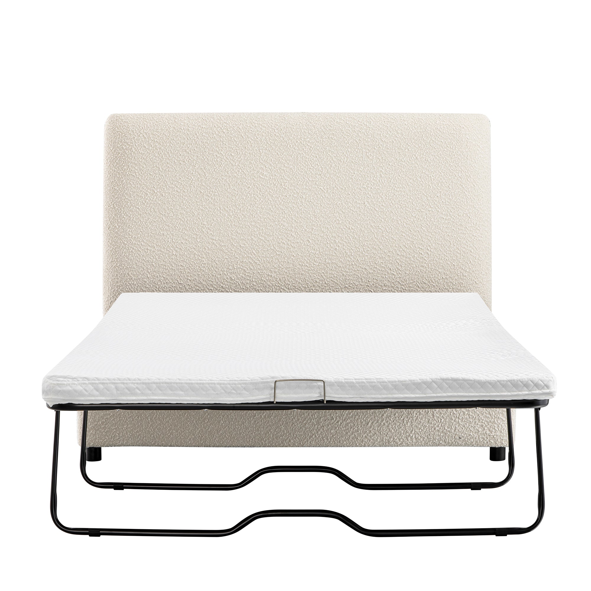 Magda Fold-Out Full Bed in an Ottoman, Beige Boucle