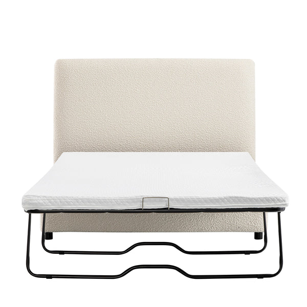Magda Fold-Out Full Bed in an Ottoman, Beige Boucle