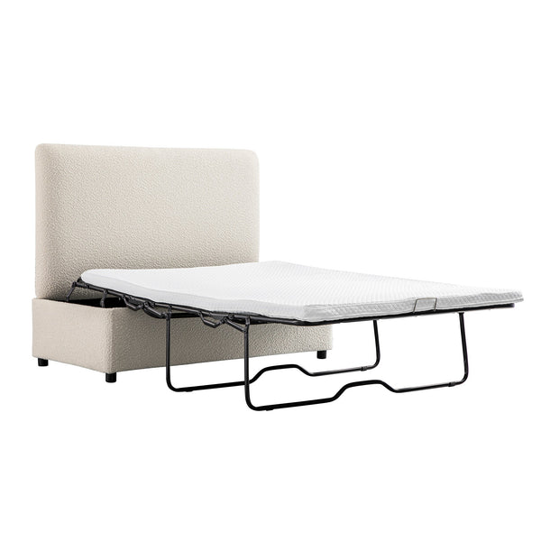 Magda Fold-Out Full Bed in an Ottoman, Beige Boucle