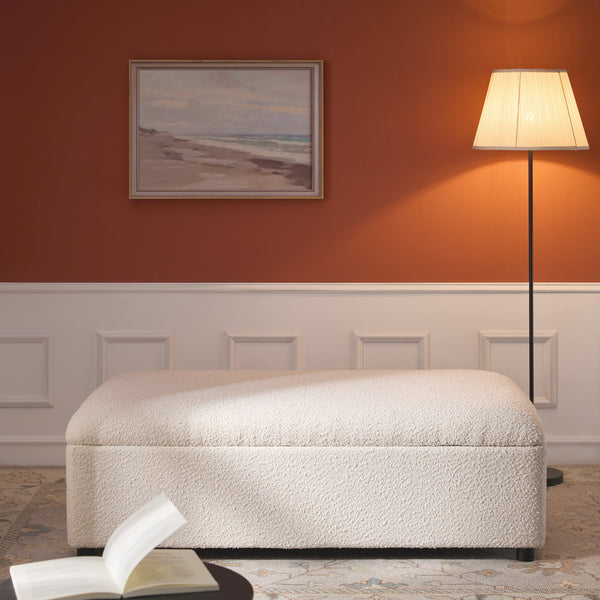 Magda Fold-Out Full Bed in an Ottoman, Beige Boucle