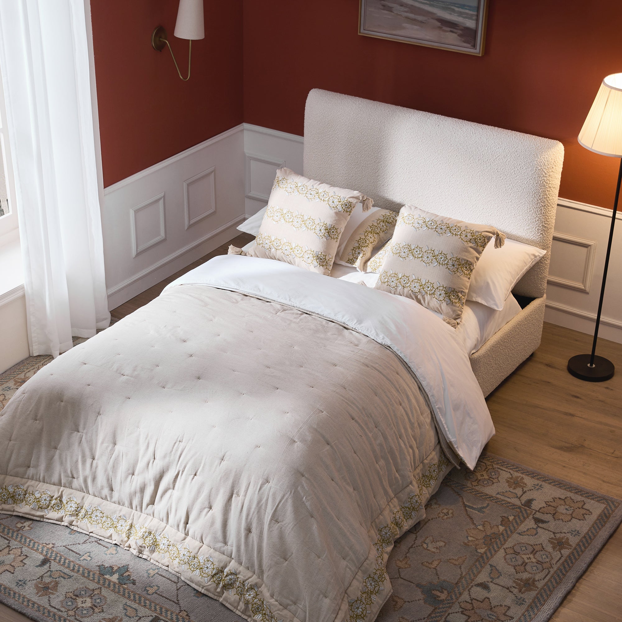 Magda Fold-Out Full Bed in an Ottoman, Beige Boucle