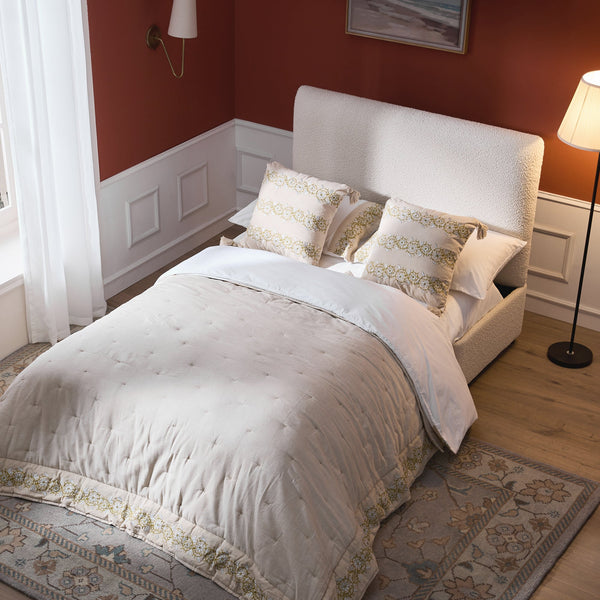 Magda Fold-Out Full Bed in an Ottoman, Beige Boucle