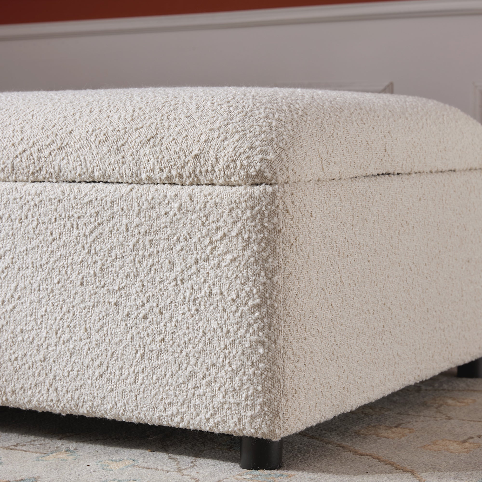 Magda Fold-Out Full Bed in an Ottoman, Beige Boucle
