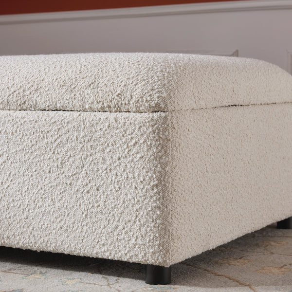 Magda Fold-Out Full Bed in an Ottoman, Beige Boucle