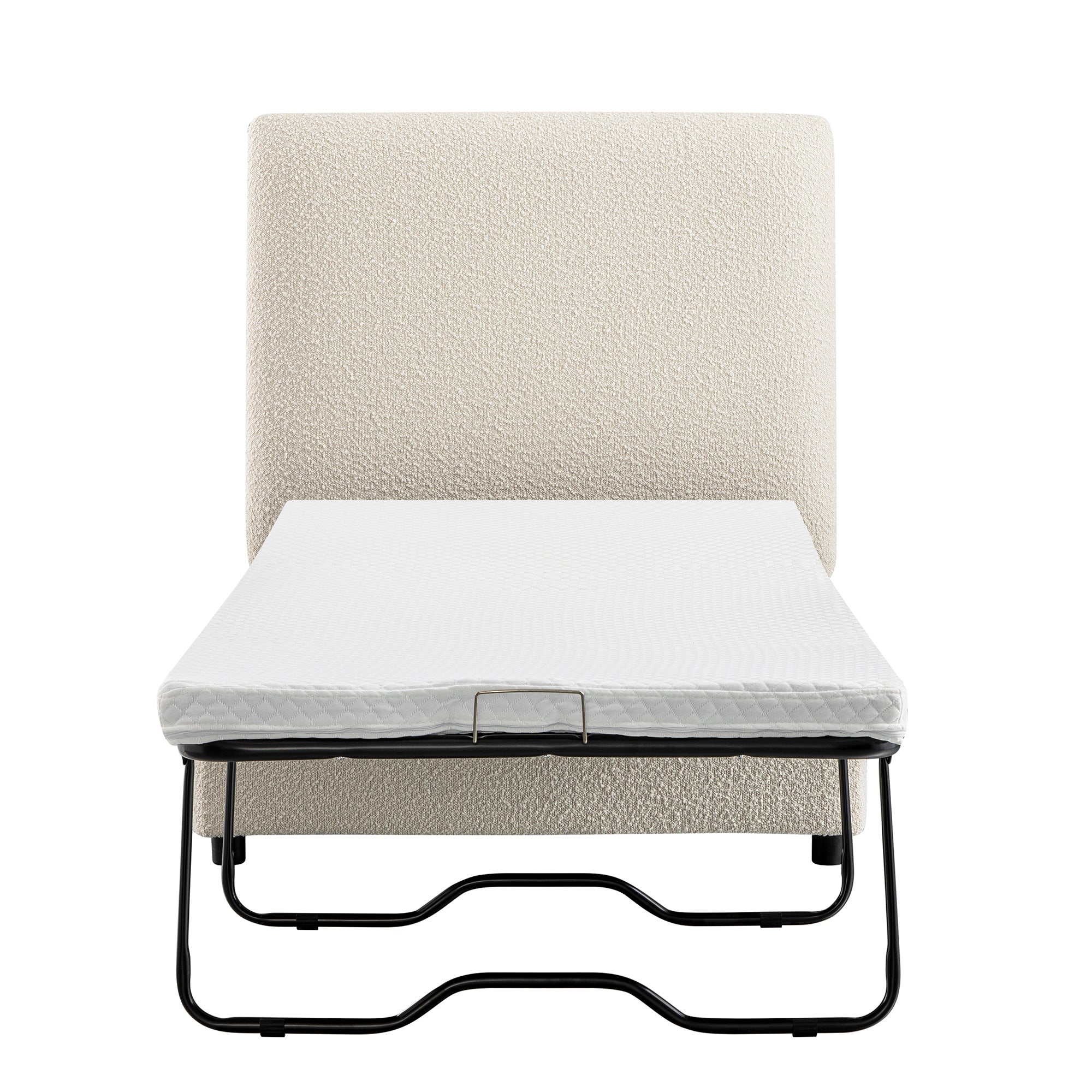 Magda Fold-Out Twin Bed in an Ottoman, Beige Boucle