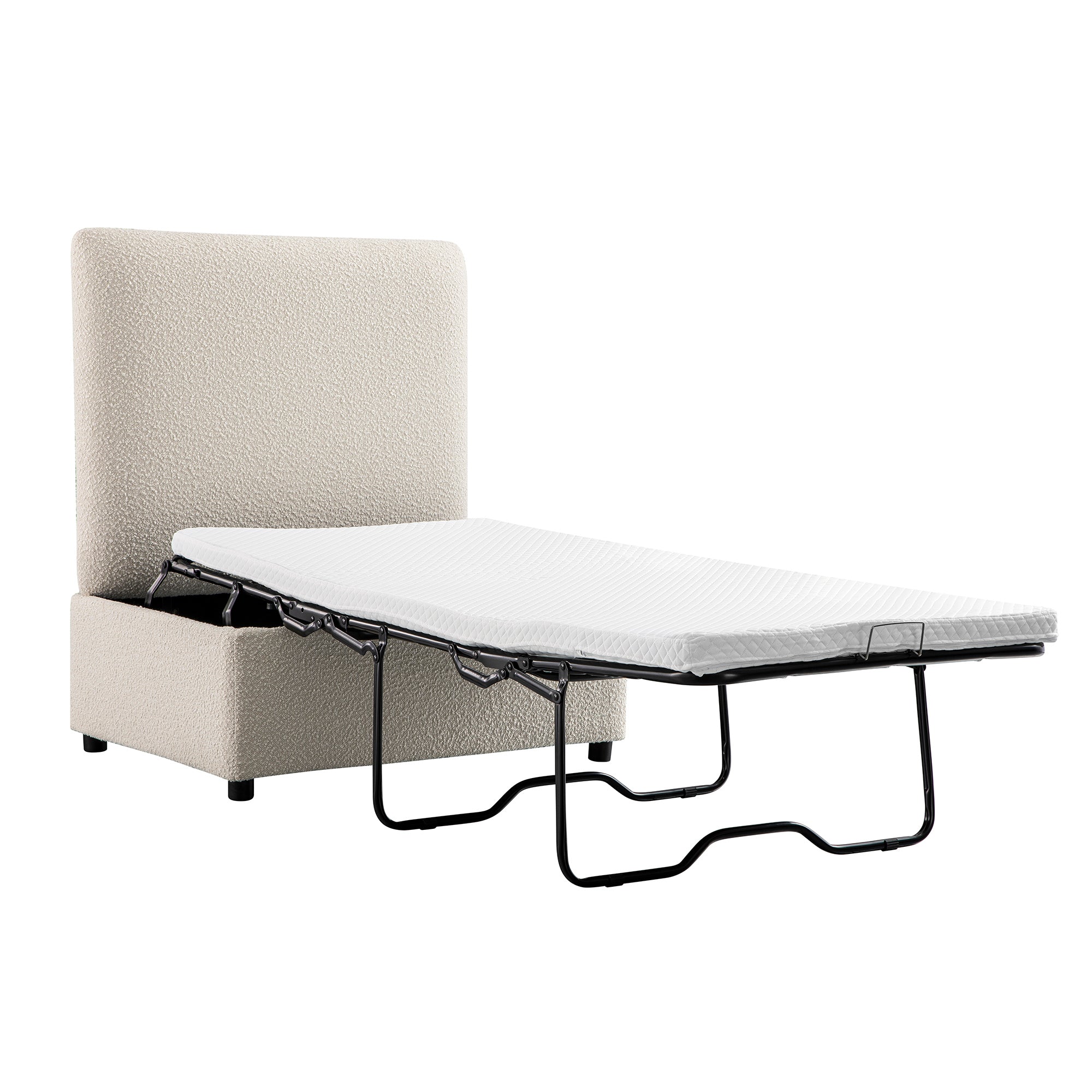 Magda Fold-Out Twin Bed in an Ottoman, Beige Boucle