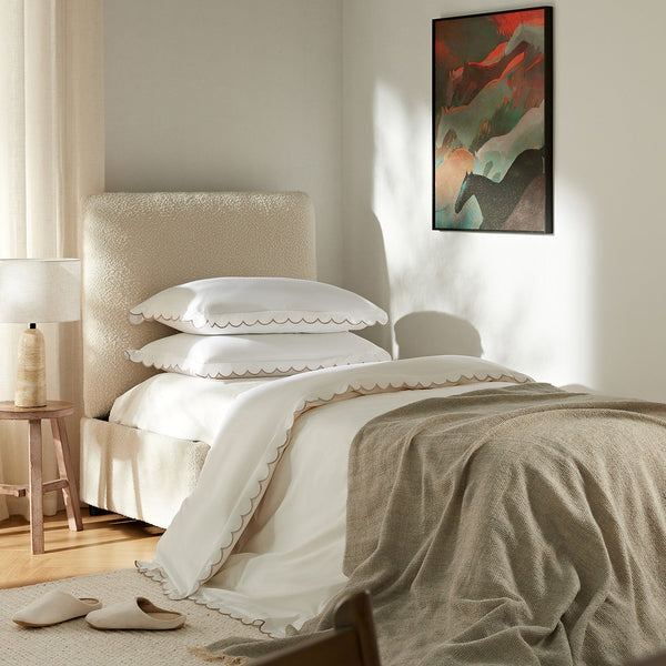 Magda Fold-Out Twin Bed in an Ottoman, Beige Boucle