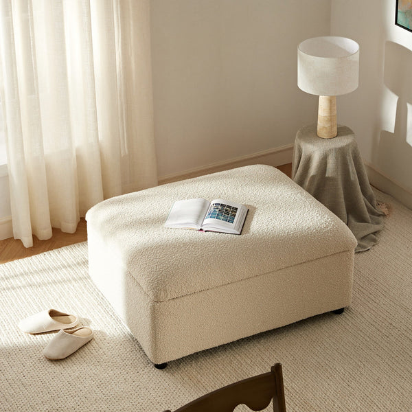 Magda Fold-Out Twin Bed in an Ottoman, Beige Boucle