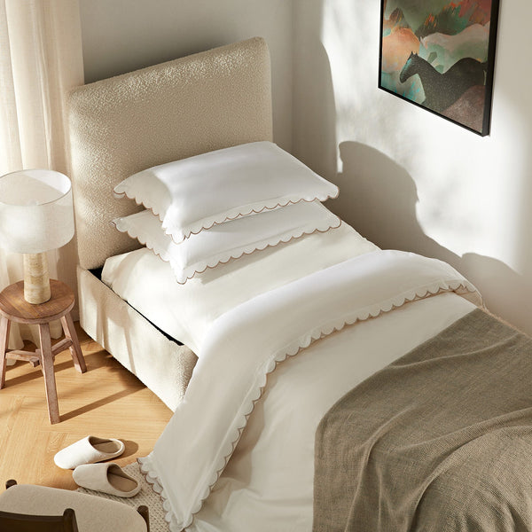 Magda Fold-Out Twin Bed in an Ottoman, Beige Boucle