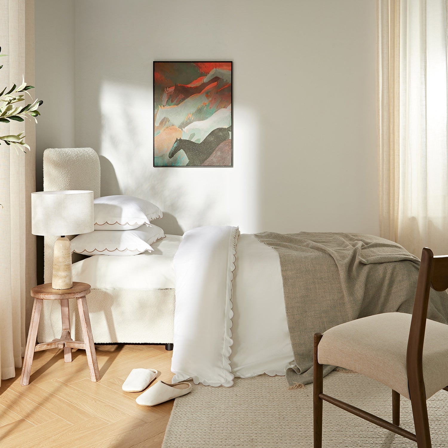 Magda Fold-Out Twin Bed in an Ottoman, Beige Boucle