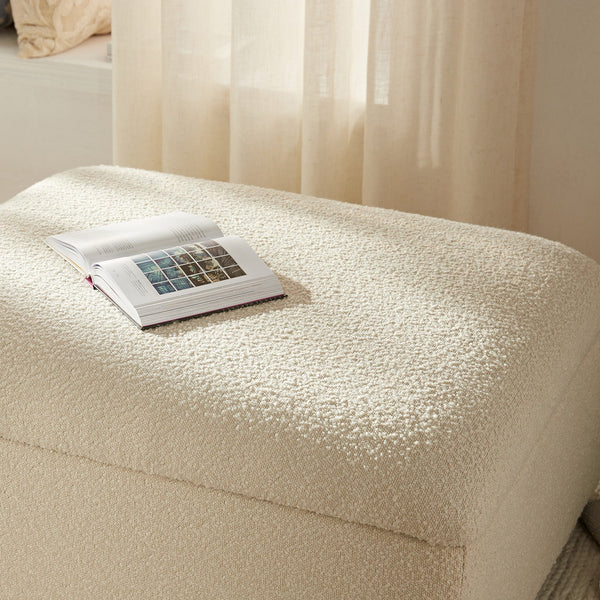 Magda Fold-Out Twin Bed in an Ottoman, Beige Boucle