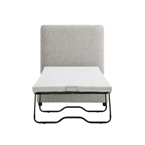 Magda Fold-Out Twin Bed in an Ottoman, Mist Gray Boucle