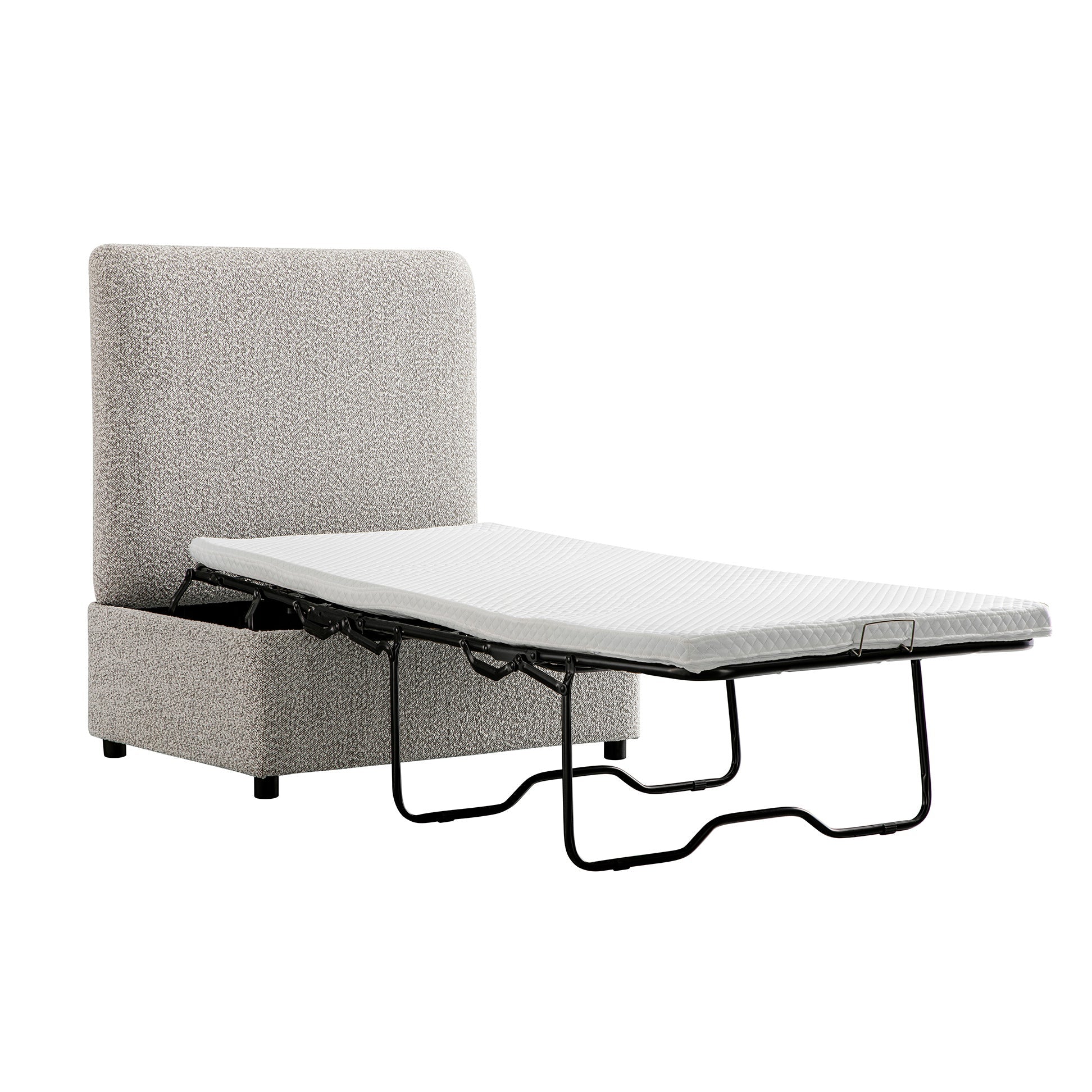 Magda Fold-Out Twin Bed in an Ottoman, Mist Gray Boucle