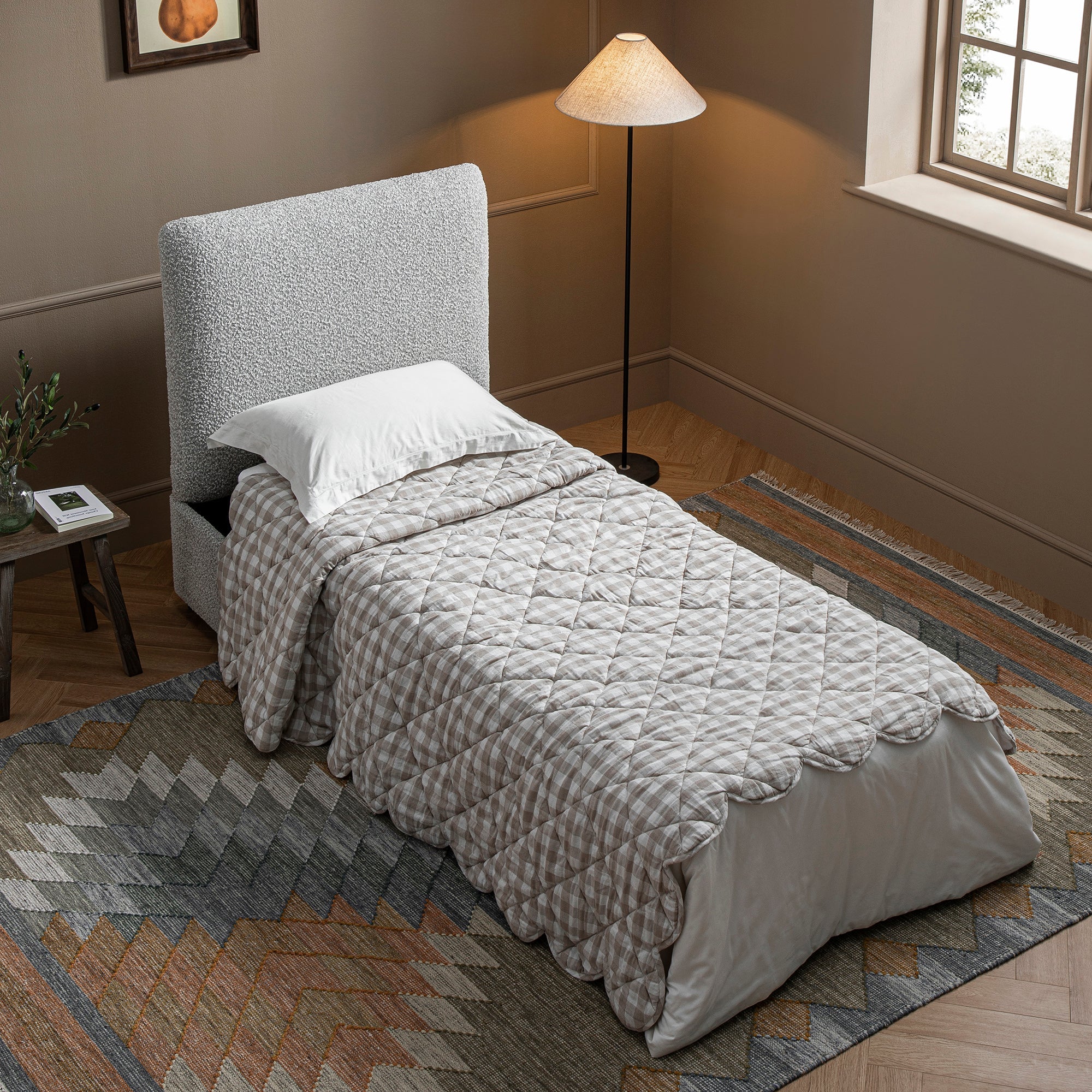 Magda Fold-Out Twin Bed in an Ottoman, Mist Gray Boucle