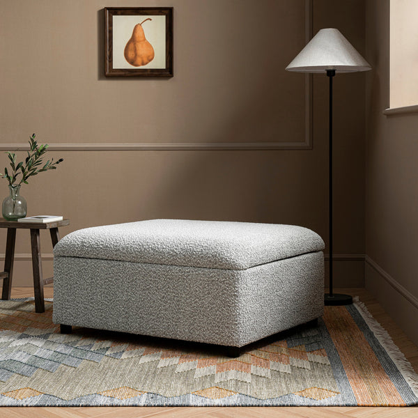 Magda Fold-Out Twin Bed in an Ottoman, Mist Gray Boucle