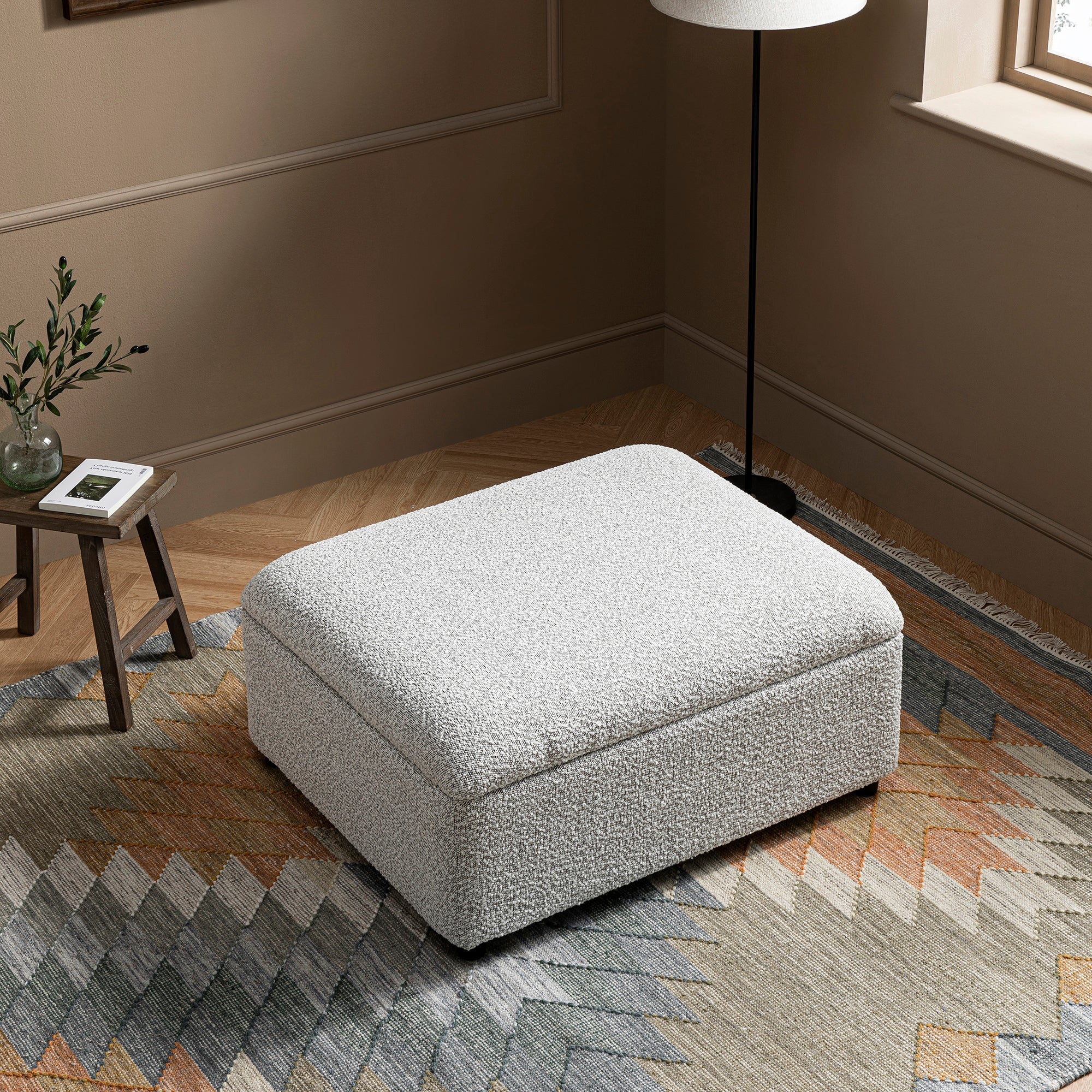 Magda Fold-Out Twin Bed in an Ottoman, Mist Gray Boucle