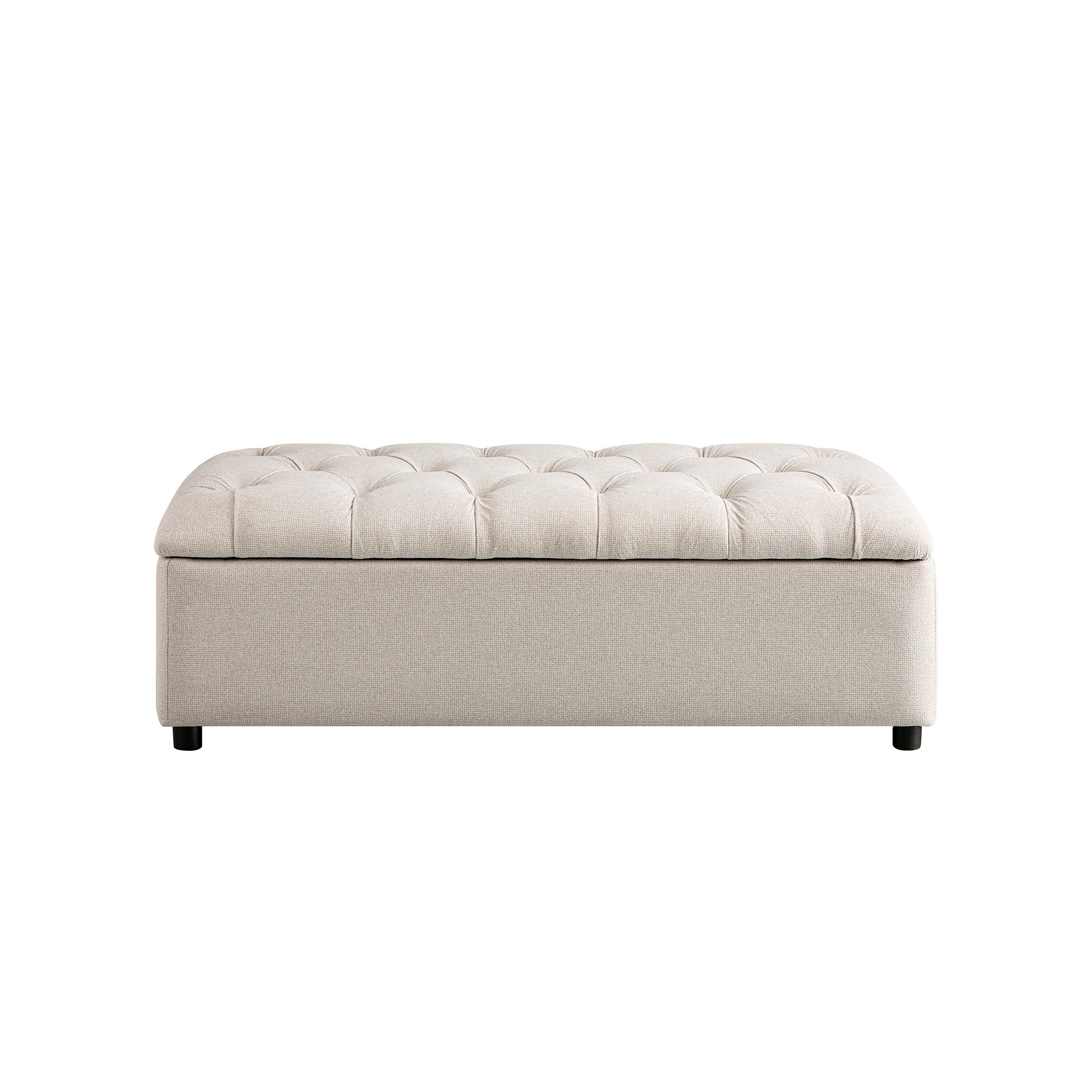 Portland Full Size Buttoned Fold-Out Bed in Ottoman, Beige Woven Fabric