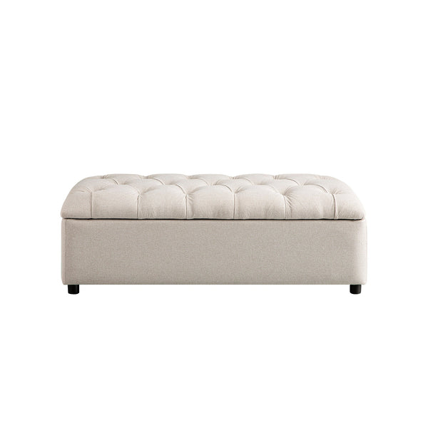 Portland Full Size Buttoned Fold-Out Bed in Ottoman, Beige Woven Fabric