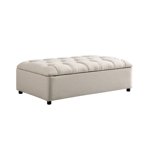 Portland Full Size Buttoned Fold-Out Bed in Ottoman, Beige Woven Fabric