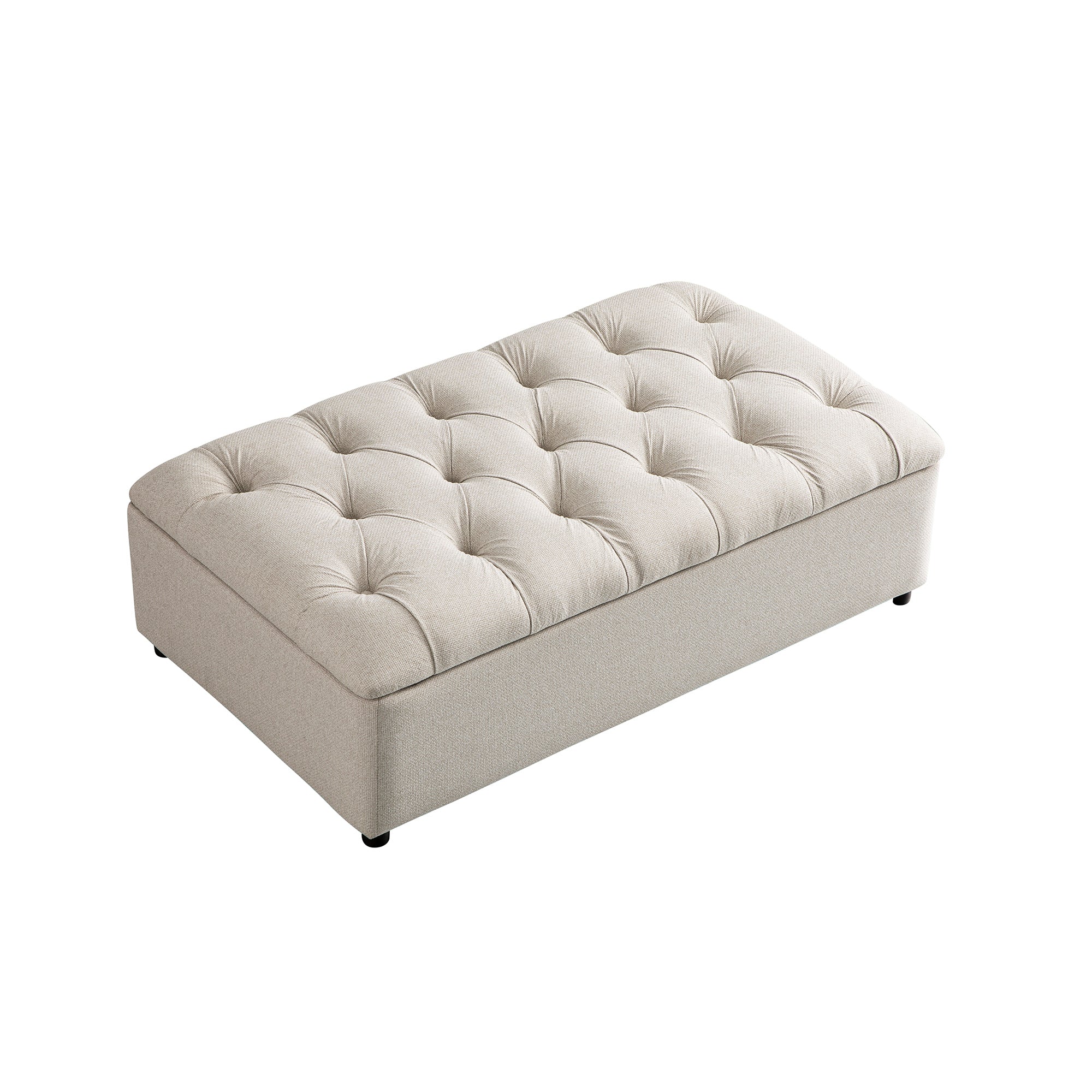 Portland Full Size Buttoned Fold-Out Bed in Ottoman, Beige Woven Fabric