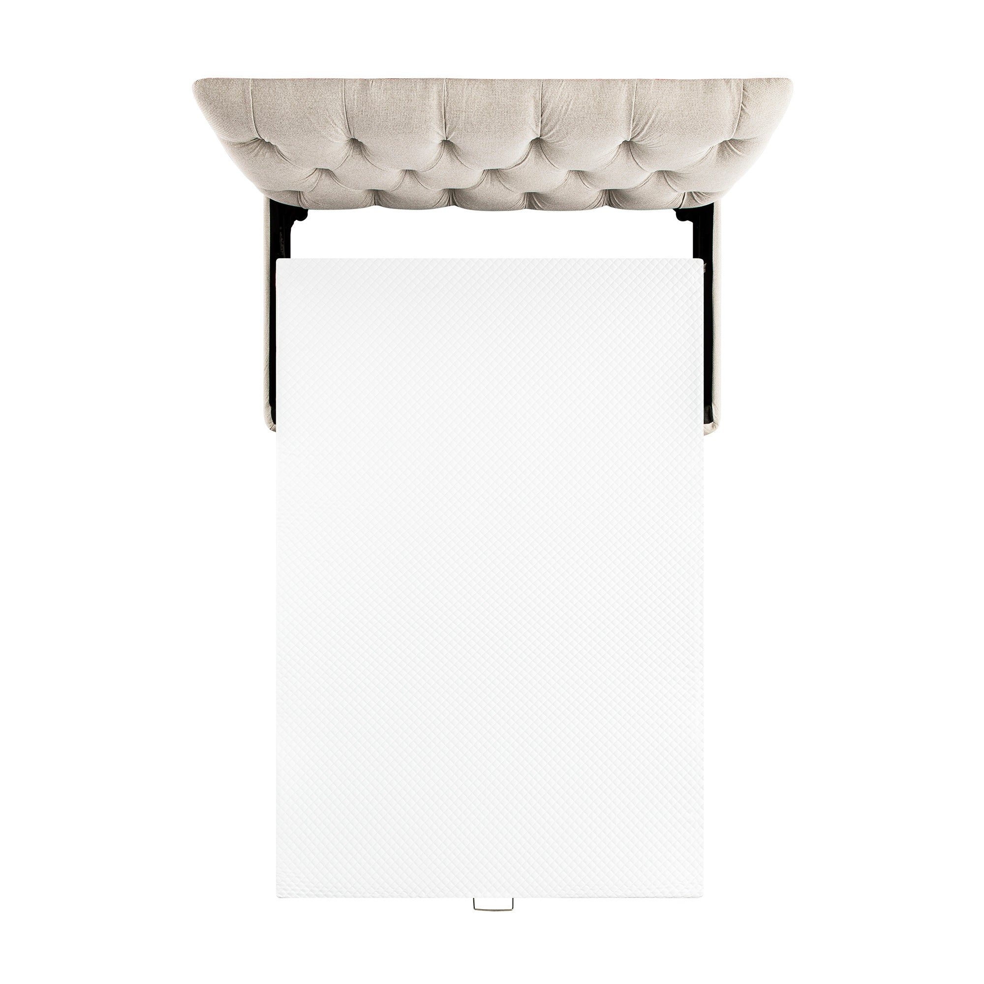 Portland Full Size Buttoned Fold-Out Bed in Ottoman, Beige Woven Fabric