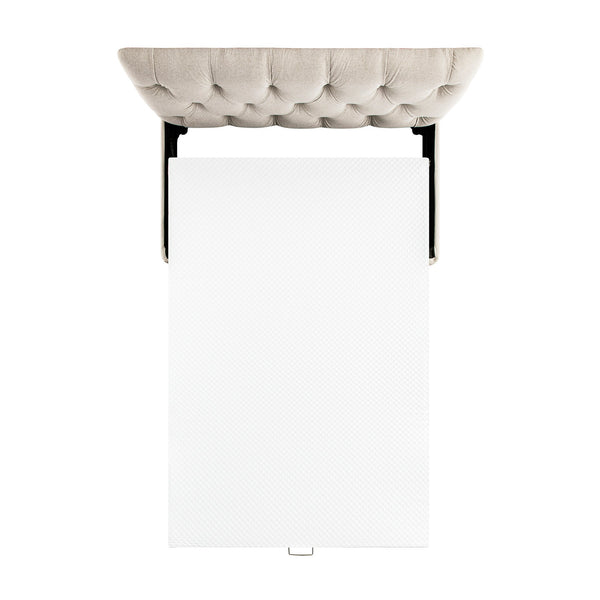 Portland Full Size Buttoned Fold-Out Bed in Ottoman, Beige Woven Fabric