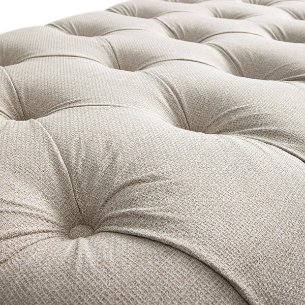 Portland Full Size Buttoned Fold-Out Bed in Ottoman, Beige Woven Fabric