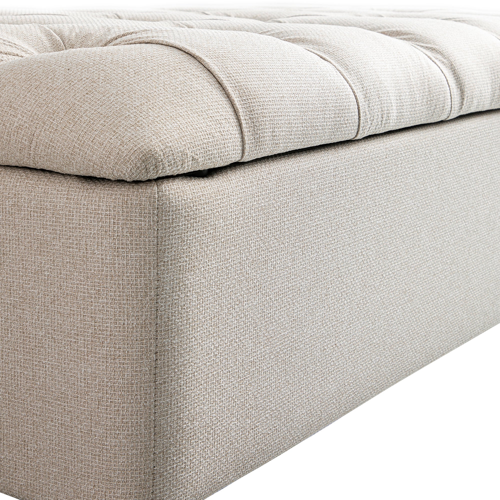 Portland Full Size Buttoned Fold-Out Bed in Ottoman, Beige Woven Fabric