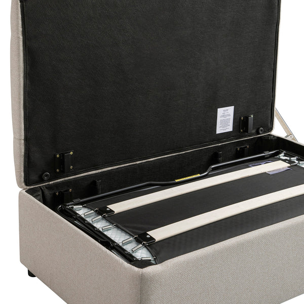 Portland Full Size Buttoned Fold-Out Bed in Ottoman, Beige Woven Fabric