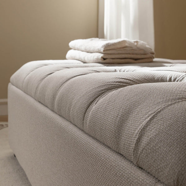 Portland Full Size Buttoned Fold-Out Bed in Ottoman, Beige Woven Fabric