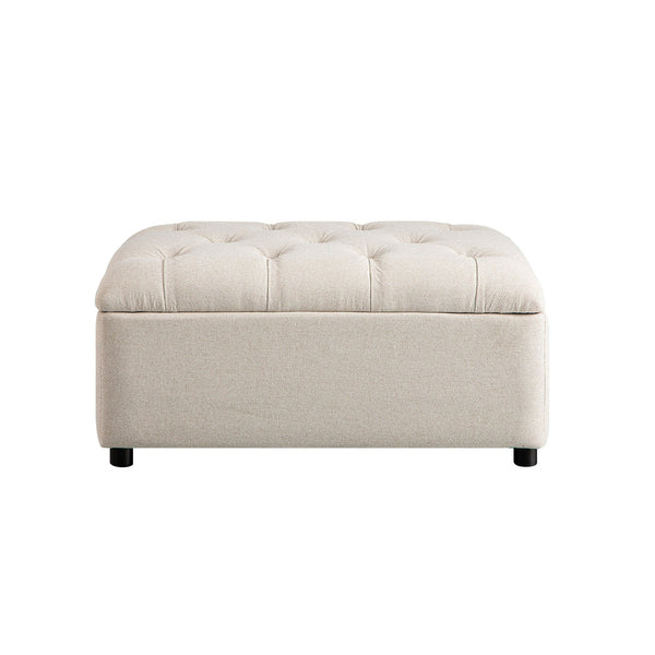 Portland Twin Buttoned Fold-Out Bed in Ottoman, Beige Woven Fabric