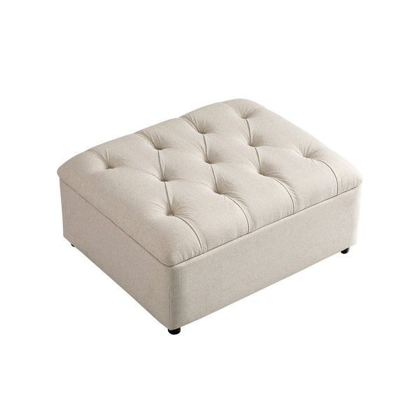 Portland Twin Buttoned Fold-Out Bed in Ottoman, Beige Woven Fabric