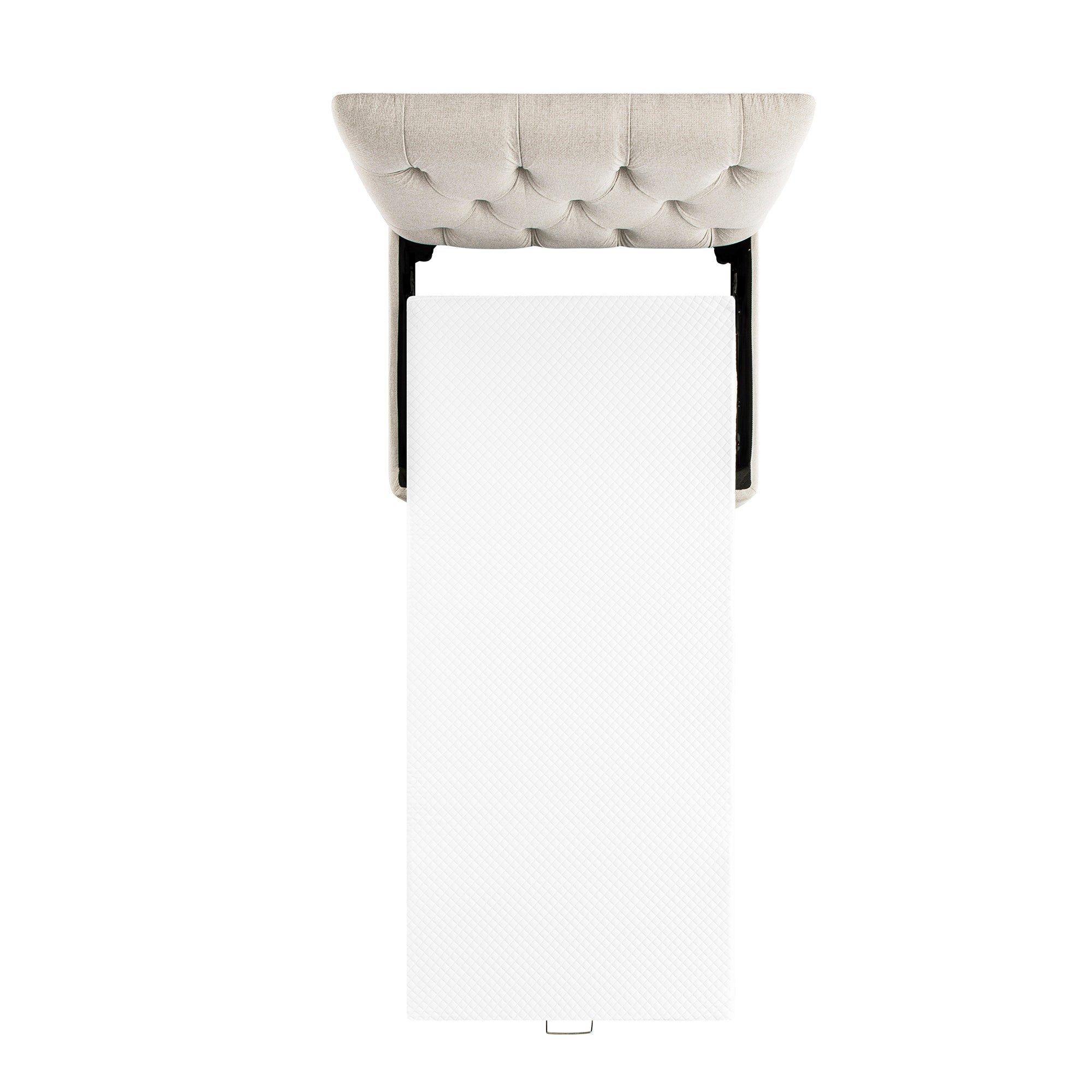 Portland Twin Buttoned Fold-Out Bed in Ottoman, Beige Woven Fabric