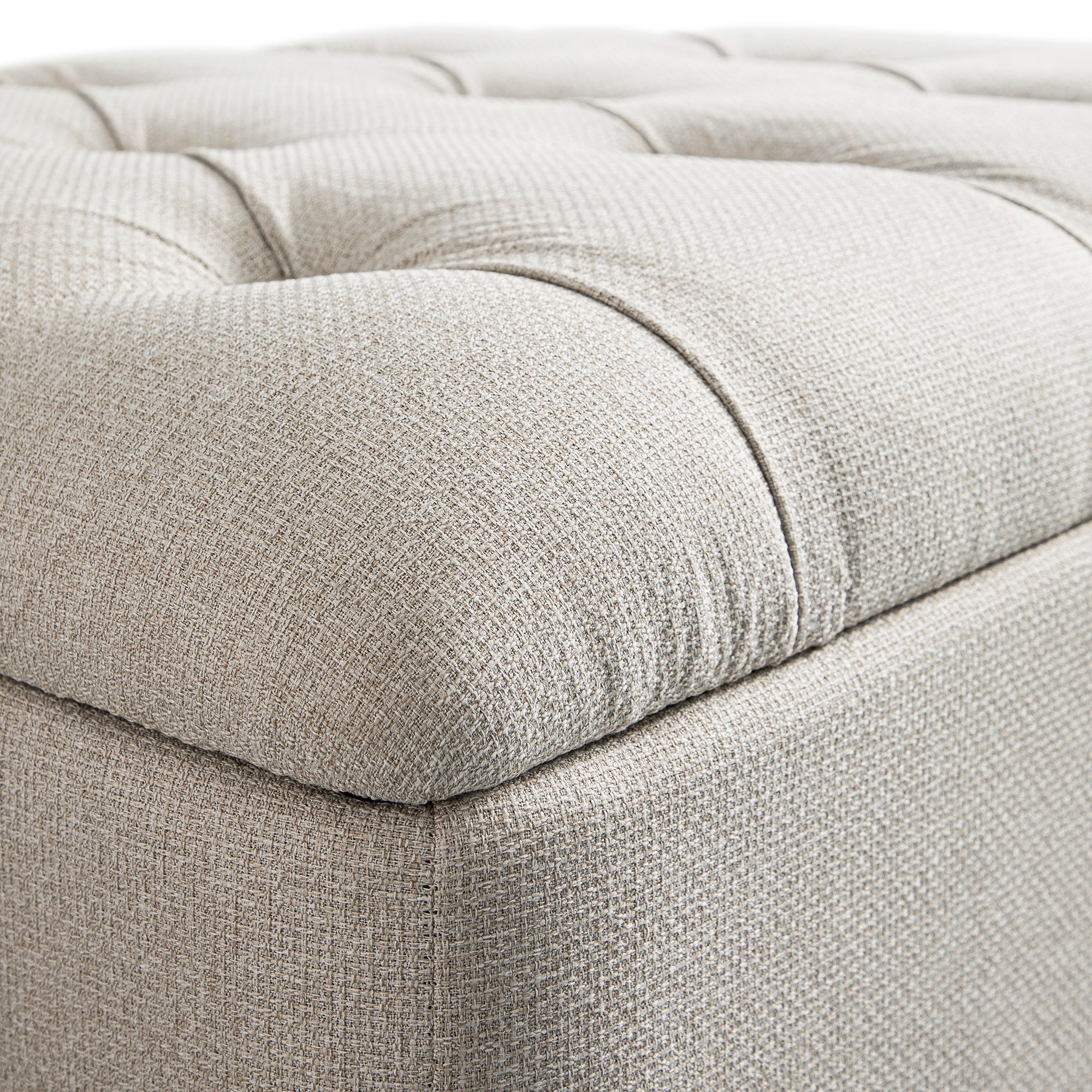 Portland Twin Buttoned Fold-Out Bed in Ottoman, Beige Woven Fabric