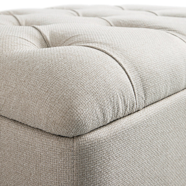 Portland Twin Buttoned Fold-Out Bed in Ottoman, Beige Woven Fabric