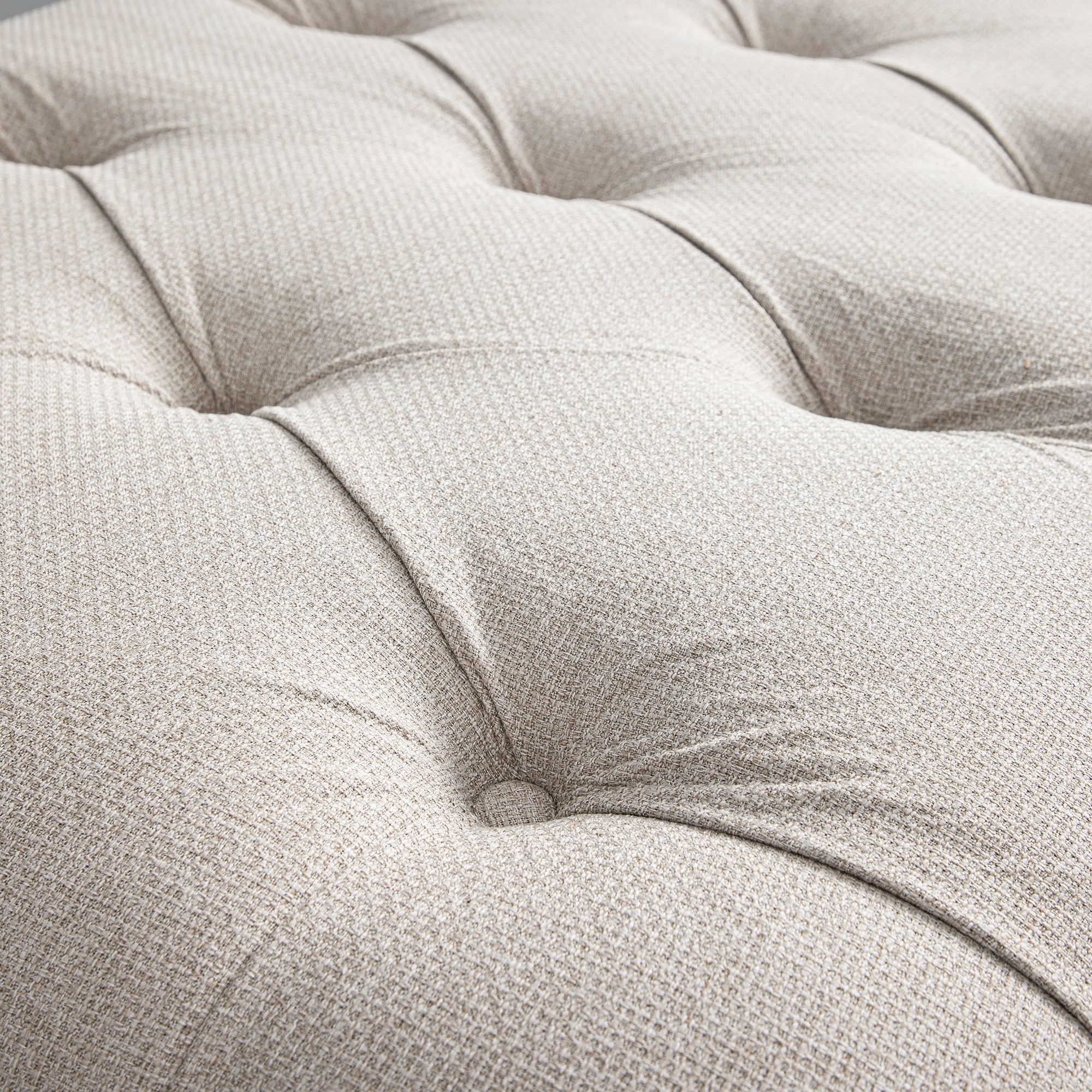 Portland Twin Buttoned Fold-Out Bed in Ottoman, Beige Woven Fabric