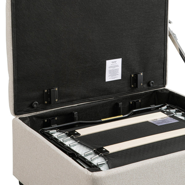 Portland Twin Buttoned Fold-Out Bed in Ottoman, Beige Woven Fabric